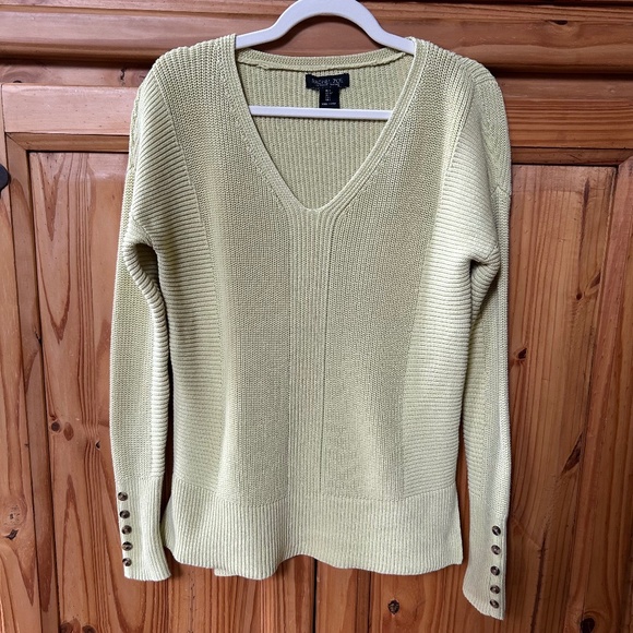 Rachel Zoe Sweater Green Ribbed V Neck Women's Size Small - Picture 1 of 7